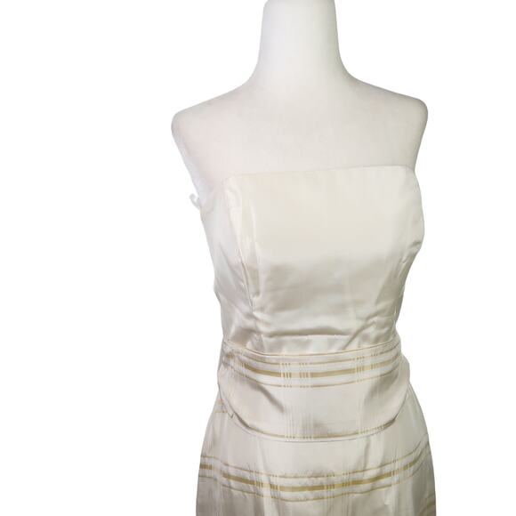 Vintage 80s Jim Hjelm cream and tan plaid taffeta strapless midi party dress 8 - Picture 2 of 5
